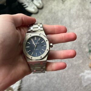 Audemars piquet royal oak blue dial automatic watch steel.works ok